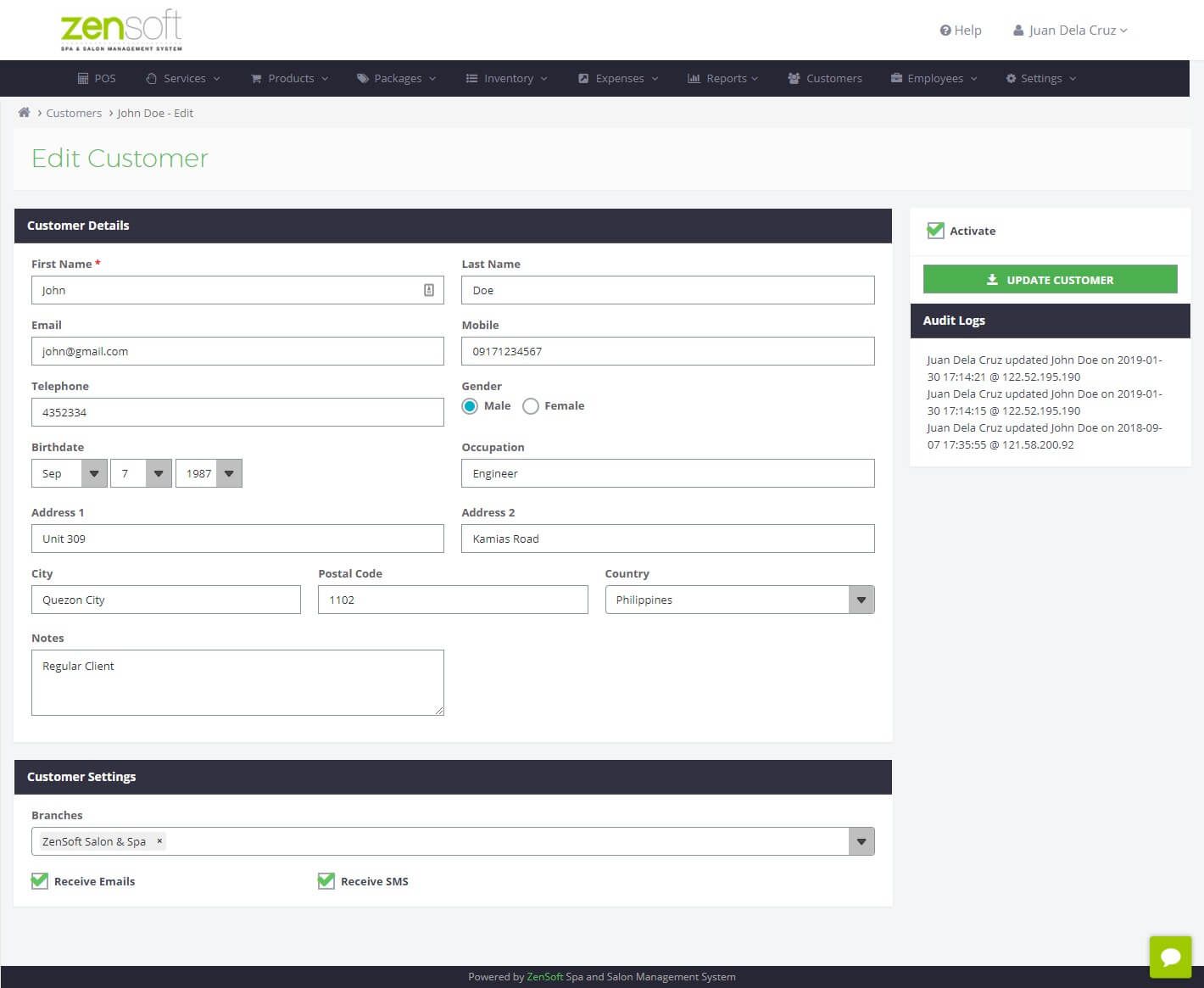 Customer Database in ZenSoft