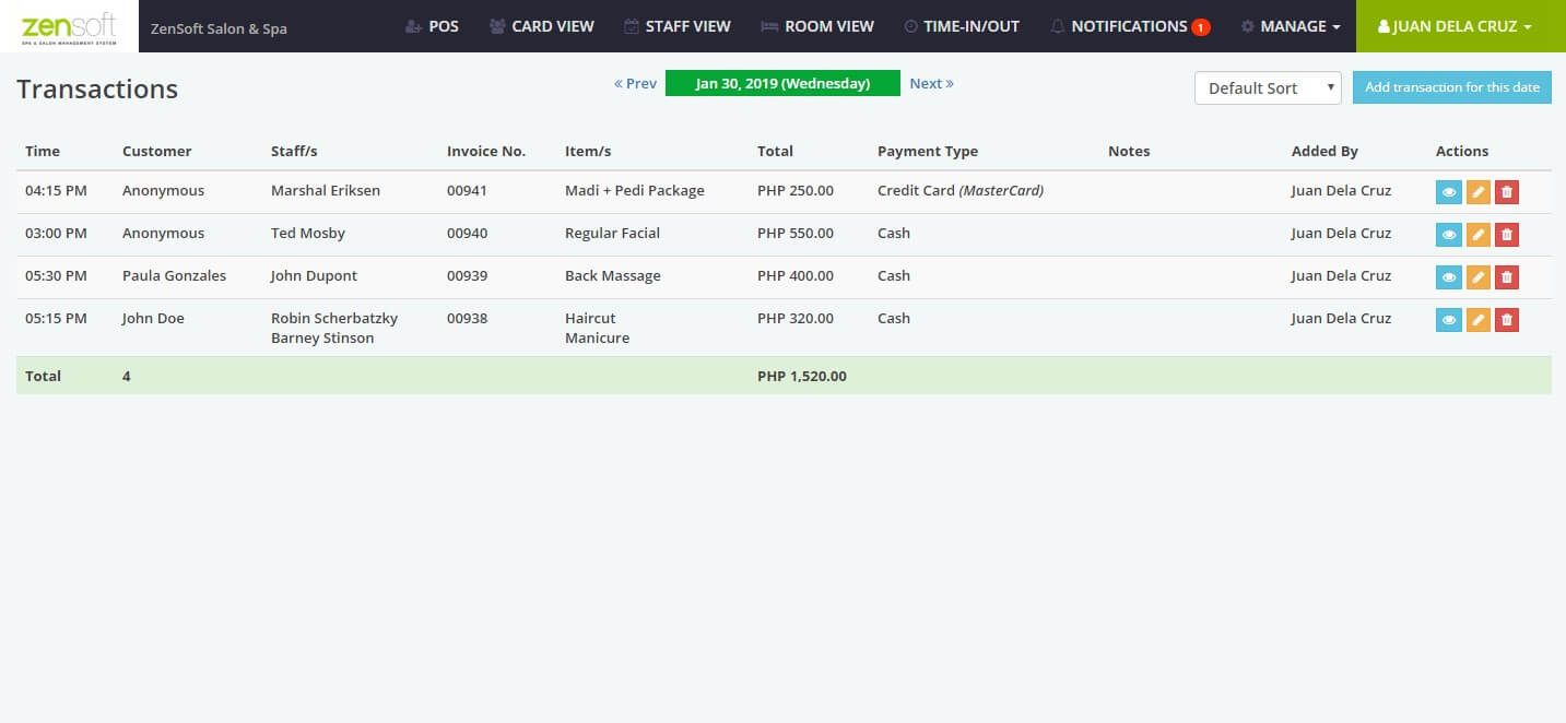 POS - Paid Transactions List