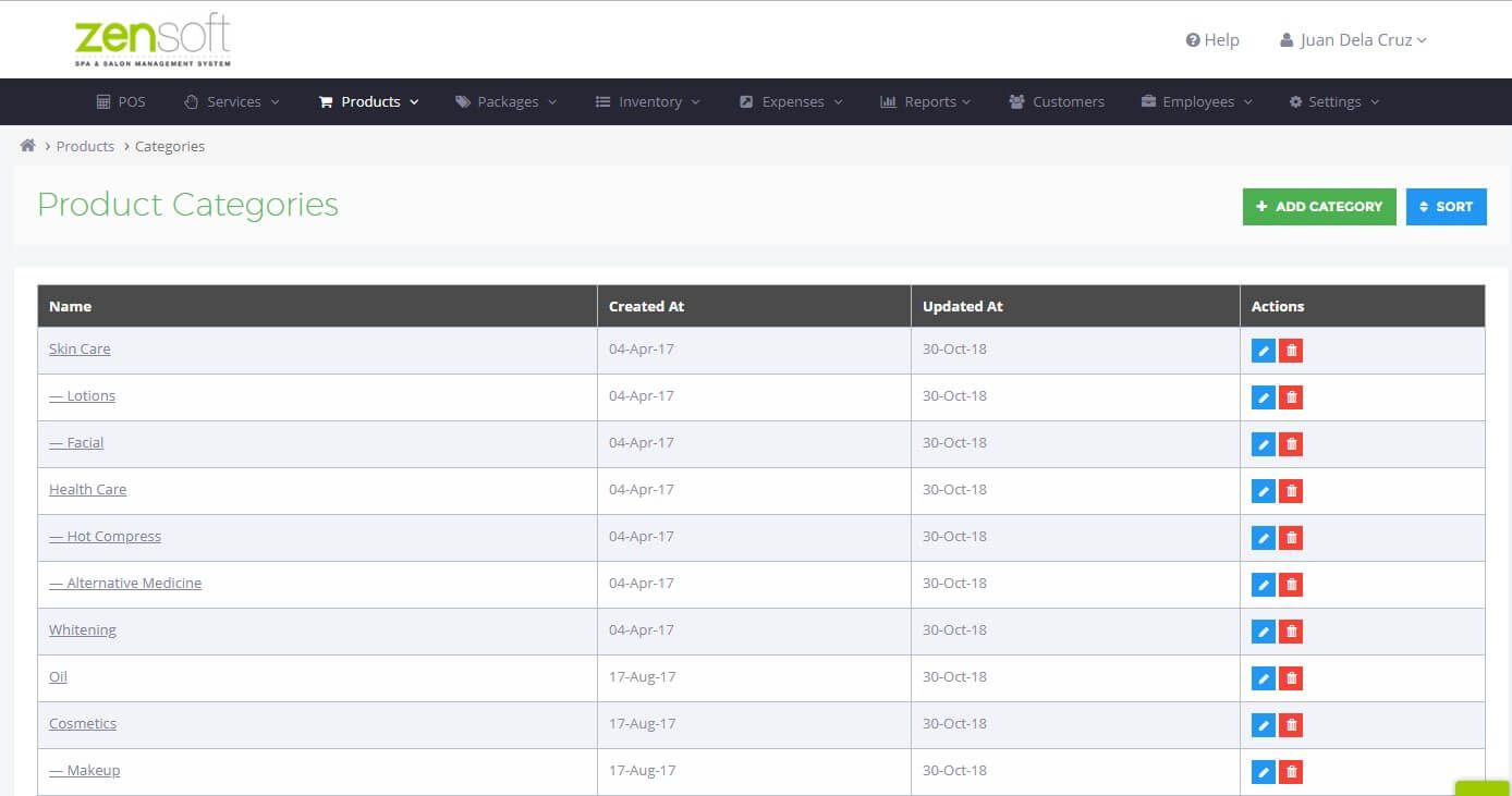 Product category list