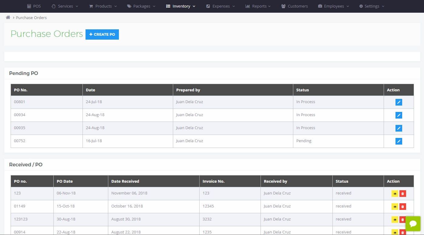 Purchase Orders List