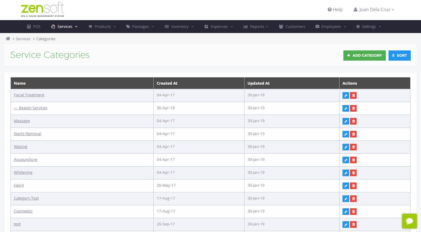 Service category list