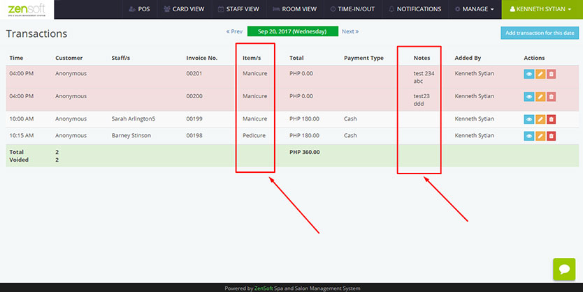 Transaction Page