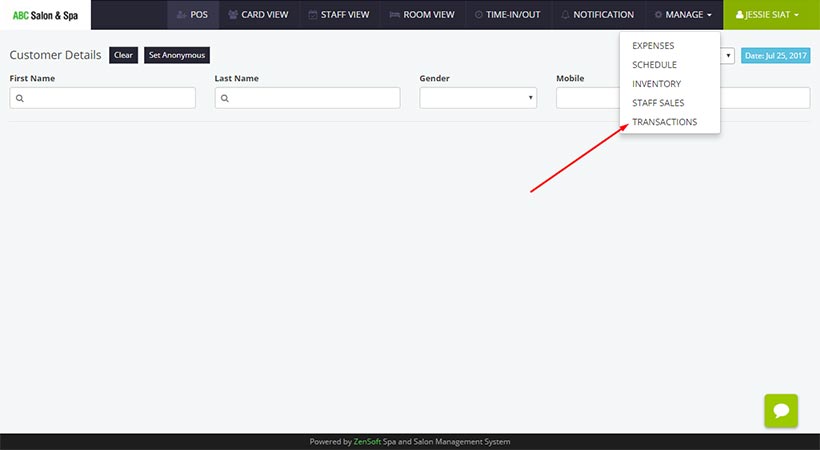 Transactions Menu