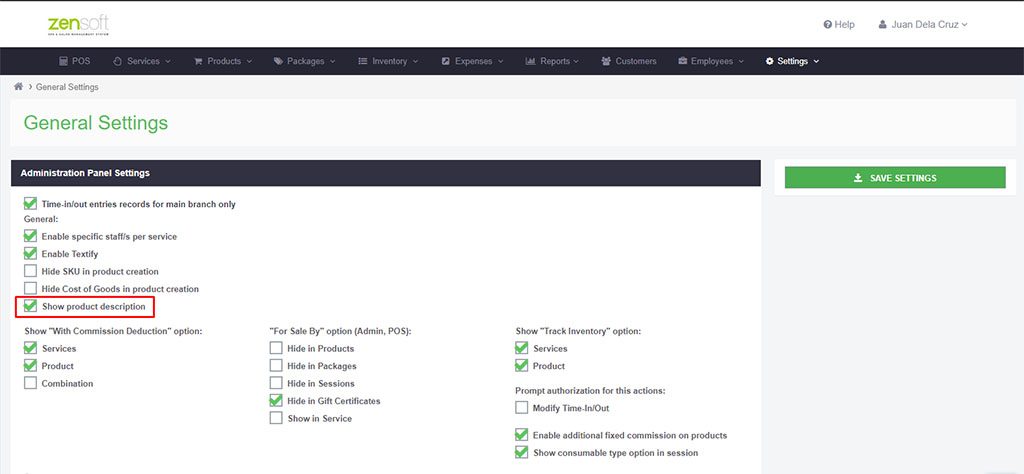 Product Desc Settings