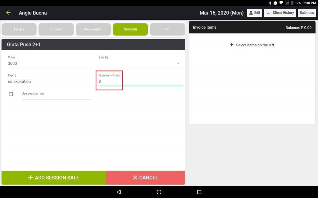 Editable Sessions Tablet